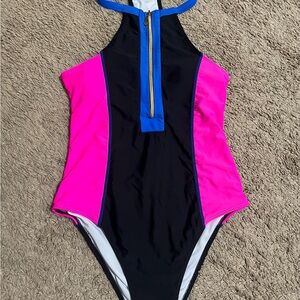Swim One-Piece Swimsuit - Pink and Black